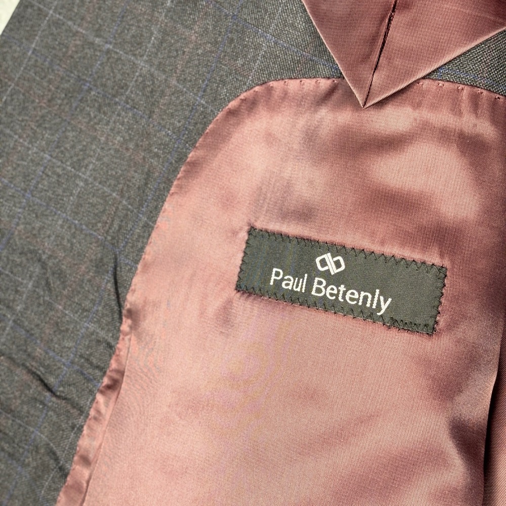 Paul Betenly Blazer 52R Windowpane Plaid Charcoal Wool Lanificio Filarte - Picture 7 of 15